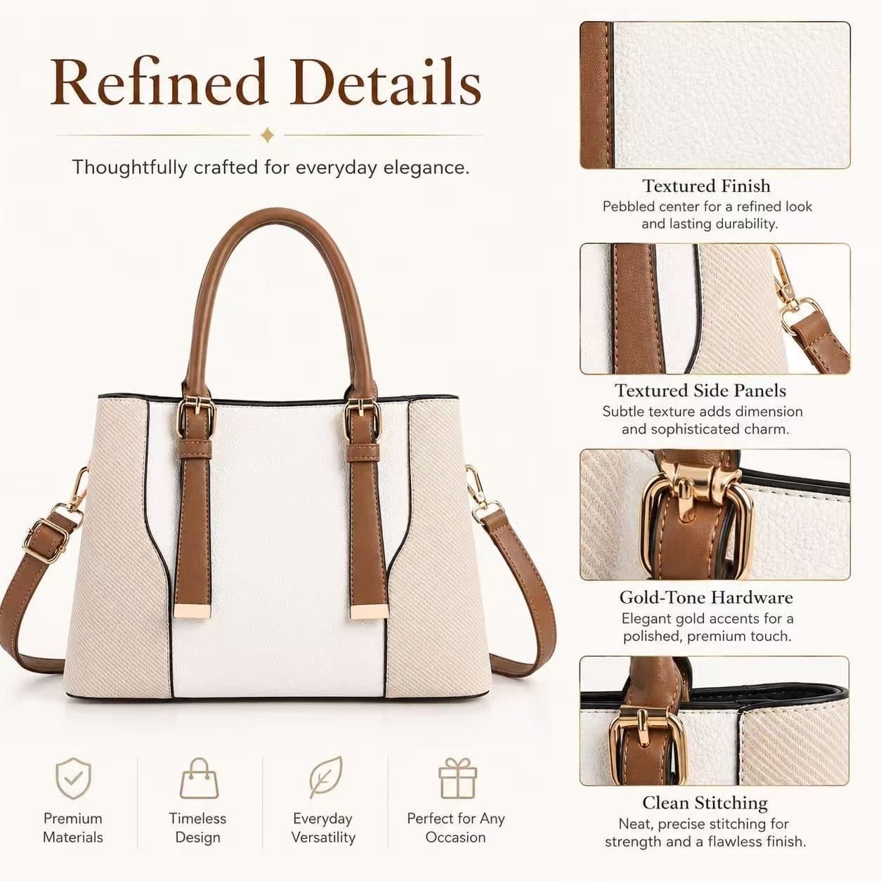 BluCore BluCore Women's Hand bag with Detachable Shoulder Strap in Brown - 4