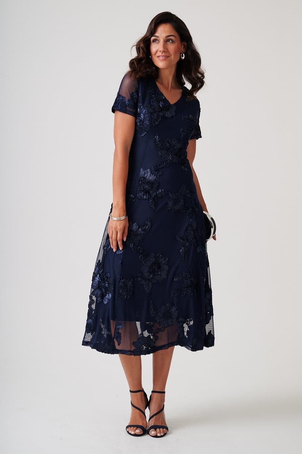 Anna Rose Anna Rose Women's Cornelli Mesh Fit & Flare Midi Dress in Midnight