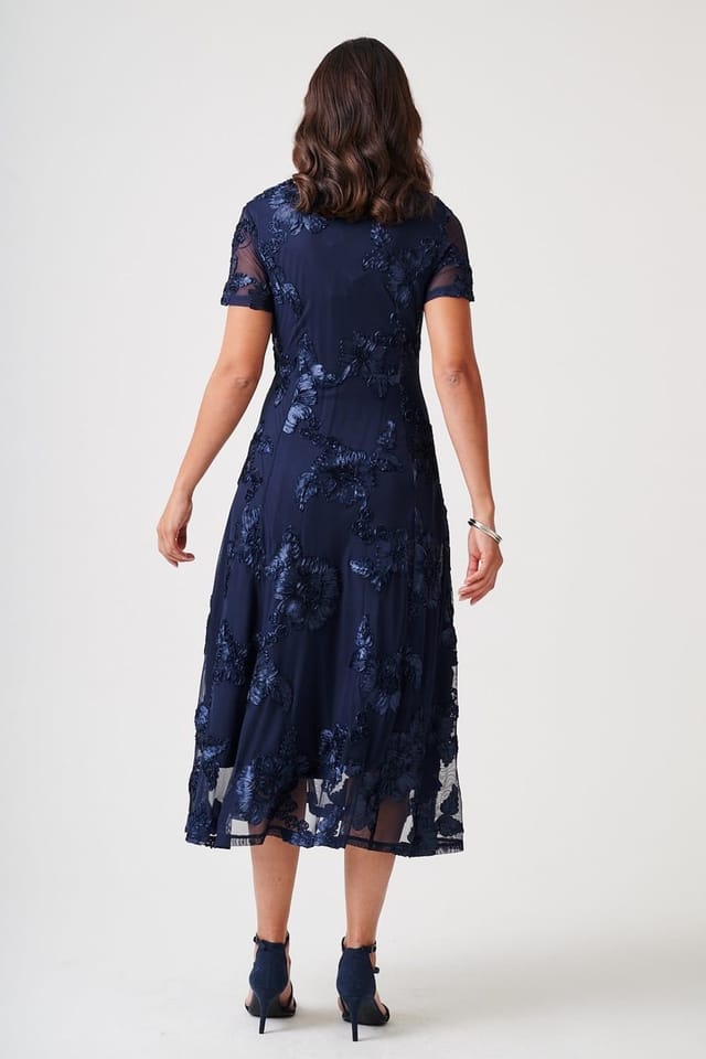 Anna Rose Anna Rose Women's Cornelli Mesh Fit & Flare Midi Dress in Midnight - 3