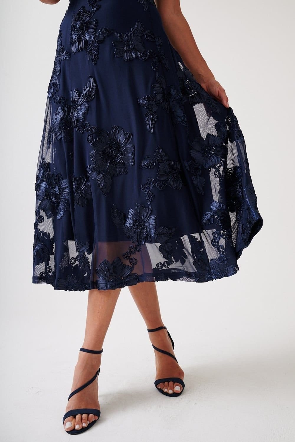 Anna Rose Anna Rose Women's Cornelli Mesh Fit & Flare Midi Dress in Midnight - 4