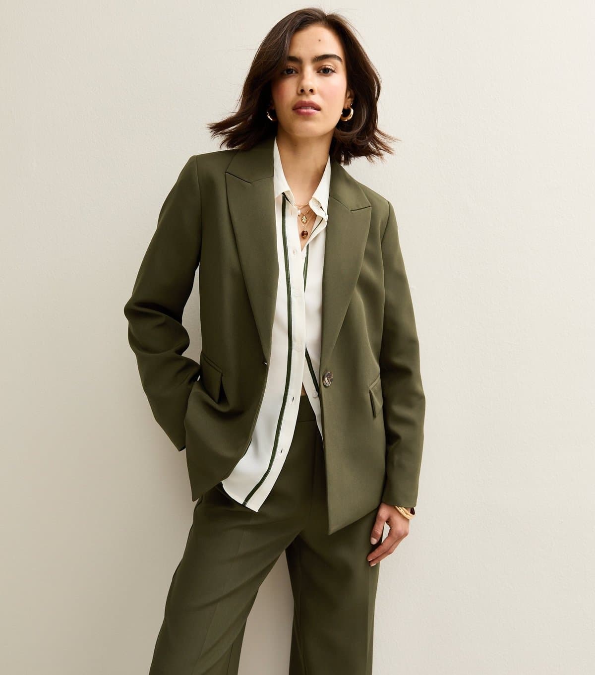 New Look New Look Khaki Single Breasted Blazer Jacket