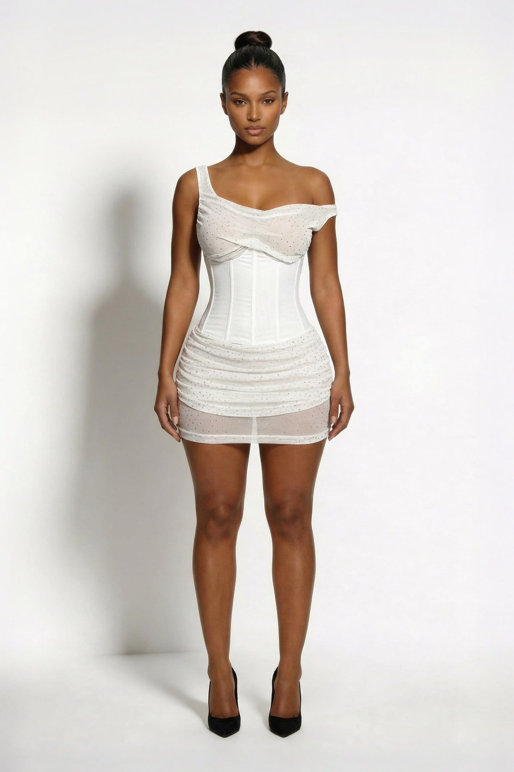 LemonLunar Women's The Cassia Mesh Stud Corset Mini Dress In