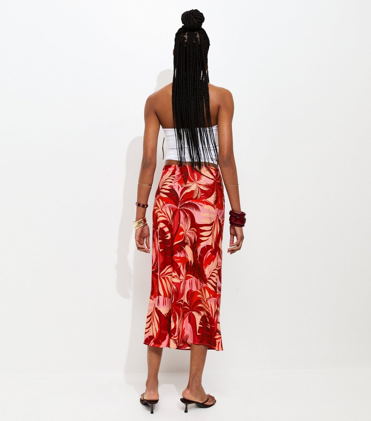 New Look Women's Red Crepe Tropical Print Bias Cut Midi Skirt New Look - 4