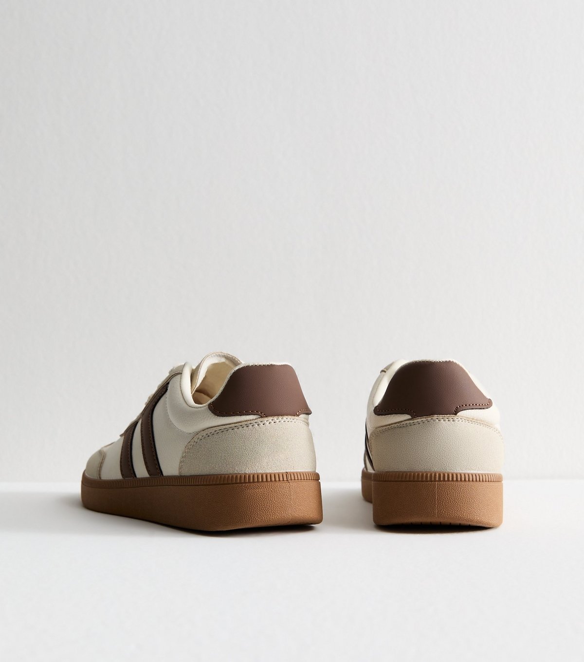 New Look Women's Cream Contrast Panel Faux Suede Trainers Vegan New Look - 4