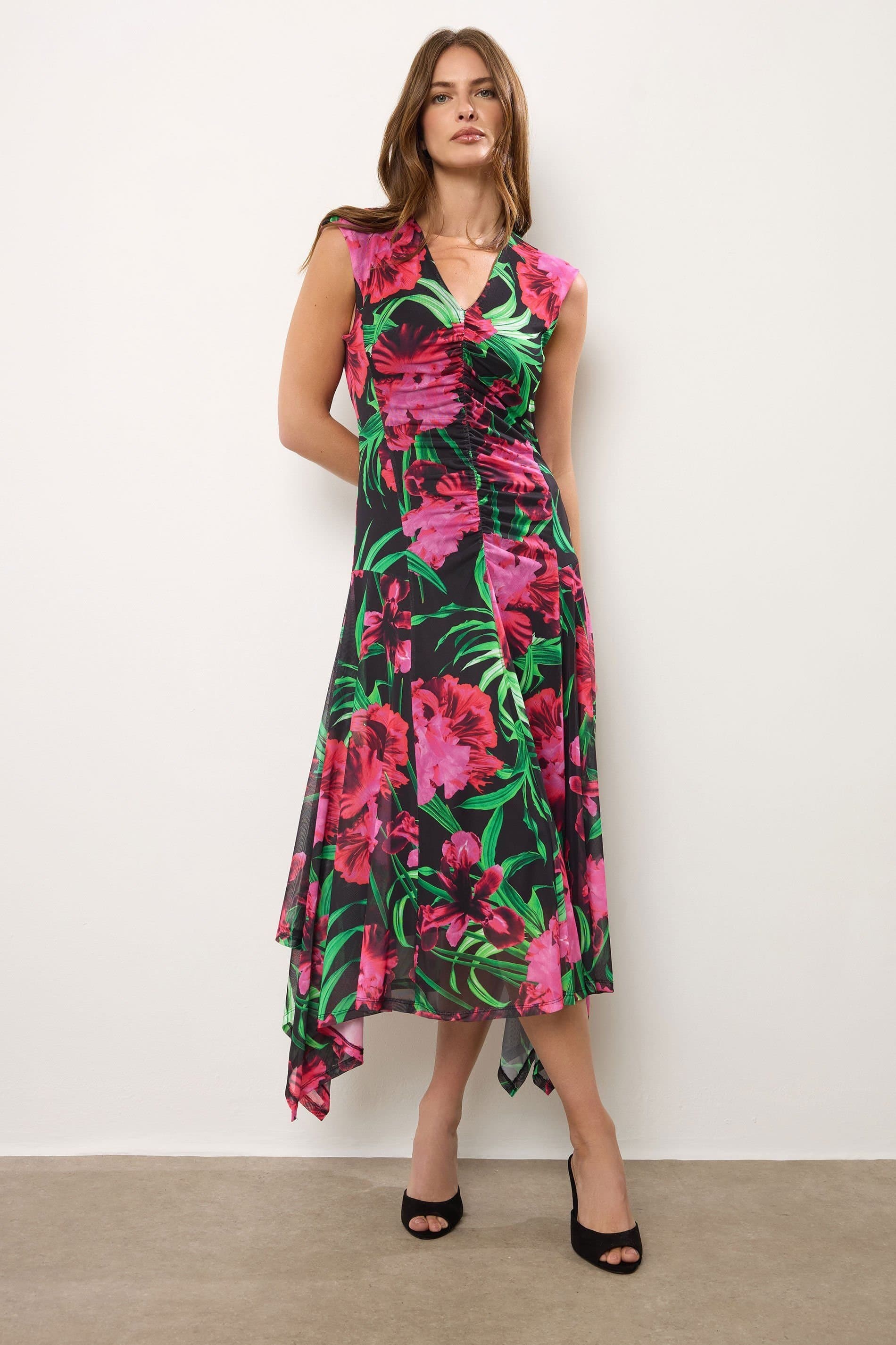 Star by Julien Macdonald Star by Julien Macdonald Women's Floral Hanky Hem Midi Dress in Black