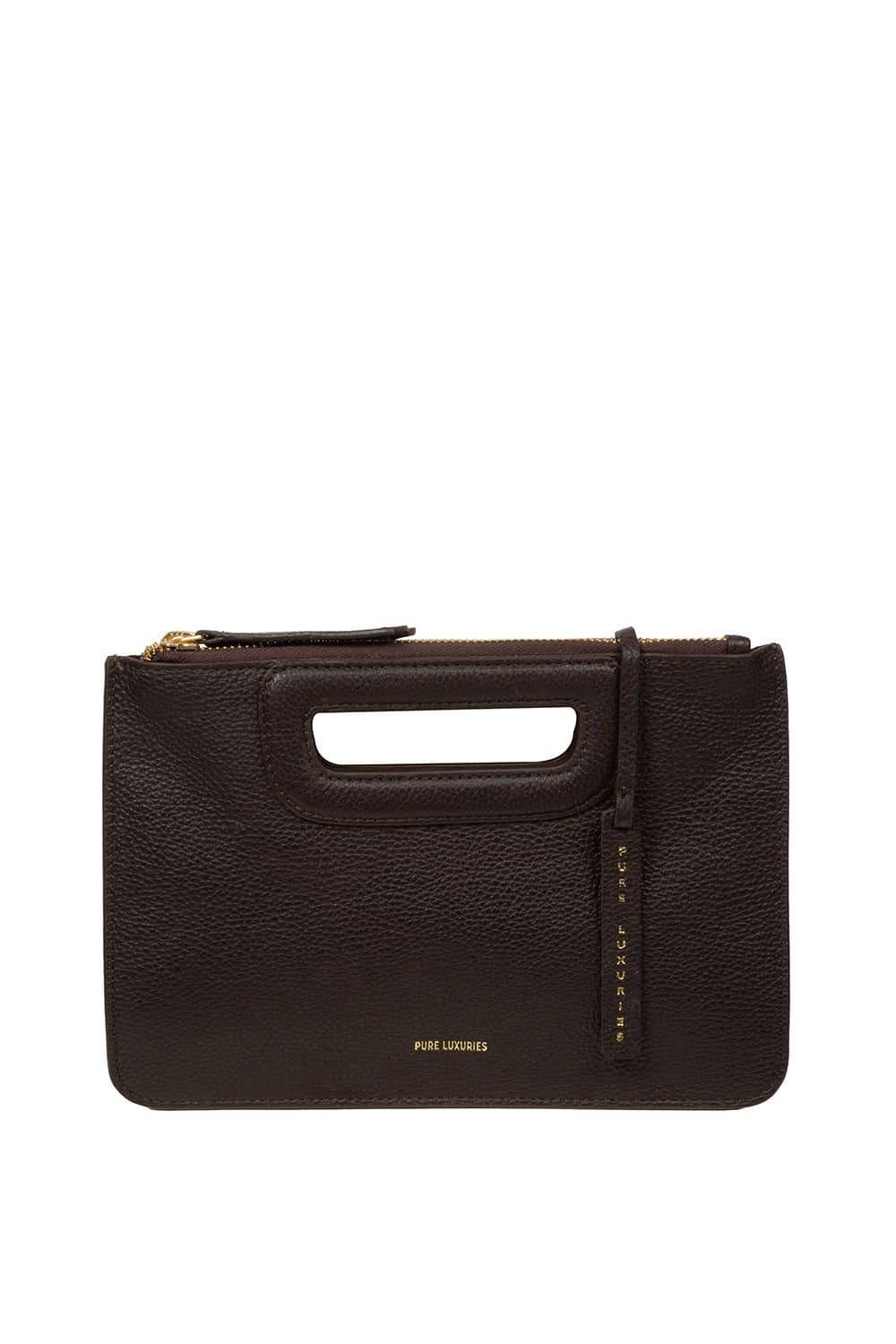 Pure Luxuries London Pure Luxuries London 'Guinevere' Dark Brown Leather Clutch Bag