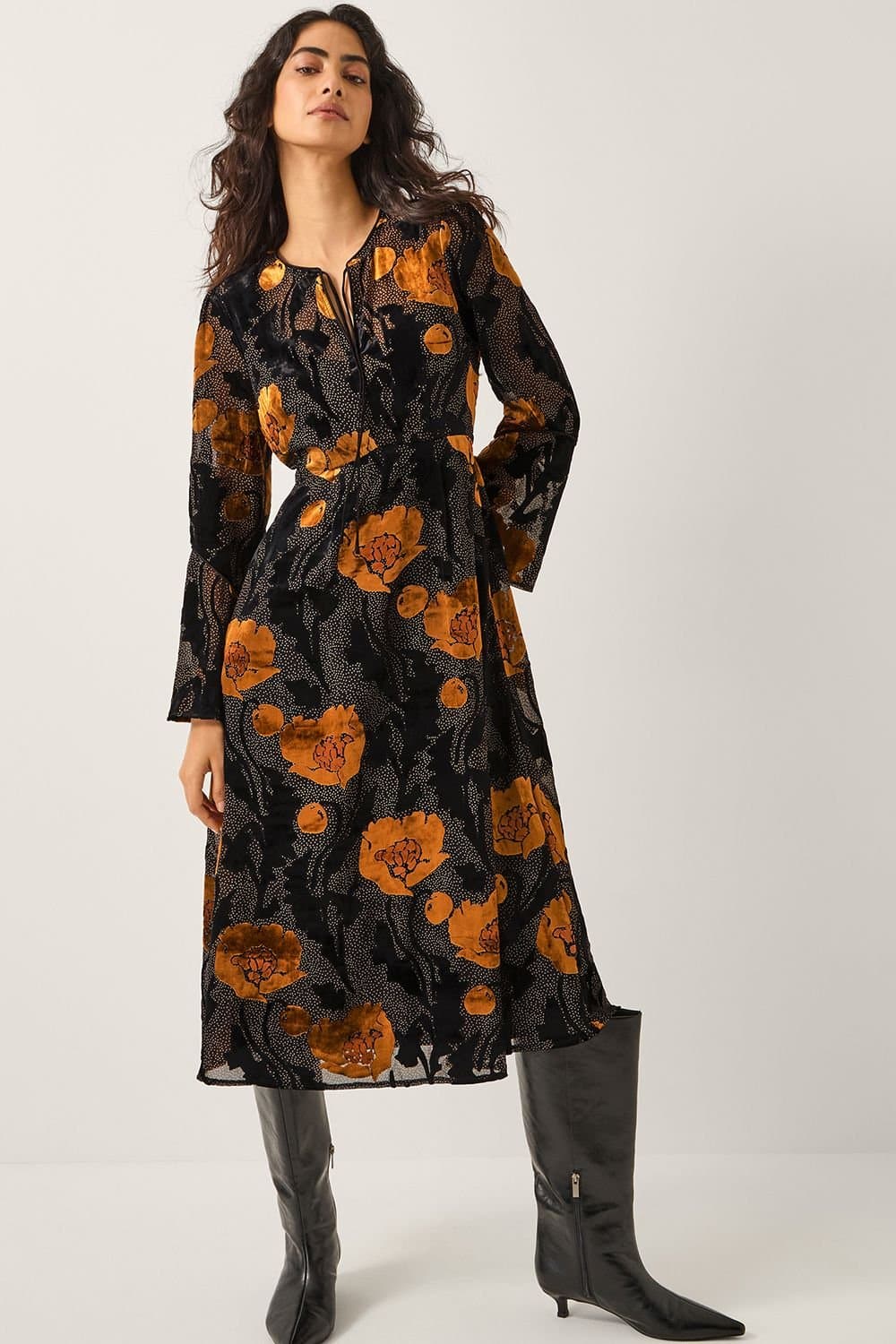 Monsoon Monsoon Women's Reese Devor� Polka Dot Midi Dress Black