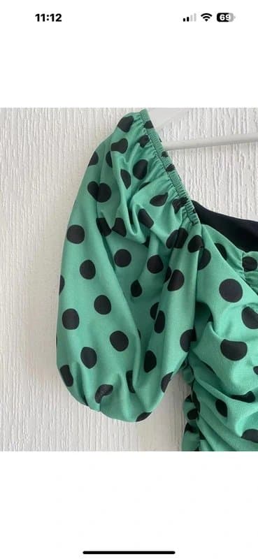 ASOS Design Green Black Ruched Top Puff Sleeve 8