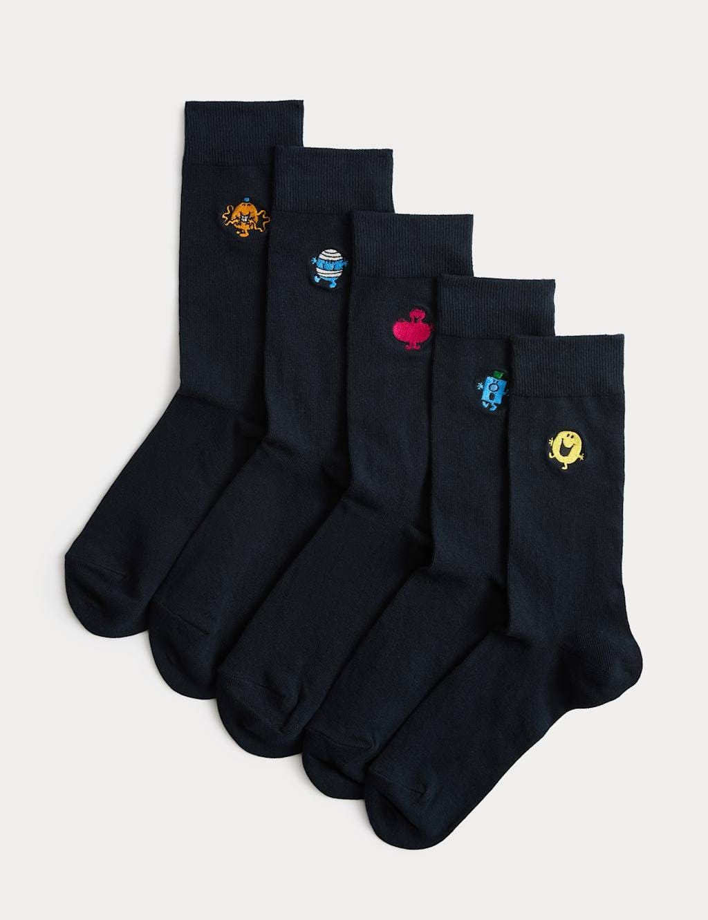 Marks & Spencer M&S 5 Pack Embroidered Cotton Rich Socks Navy Mix - 1