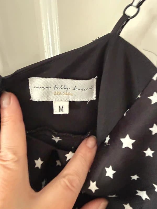 Never Fully Dressed Never Fully Dressed Black Star Print Ruffle Maxi Dress - Size M (Stunning High-Low Hem)