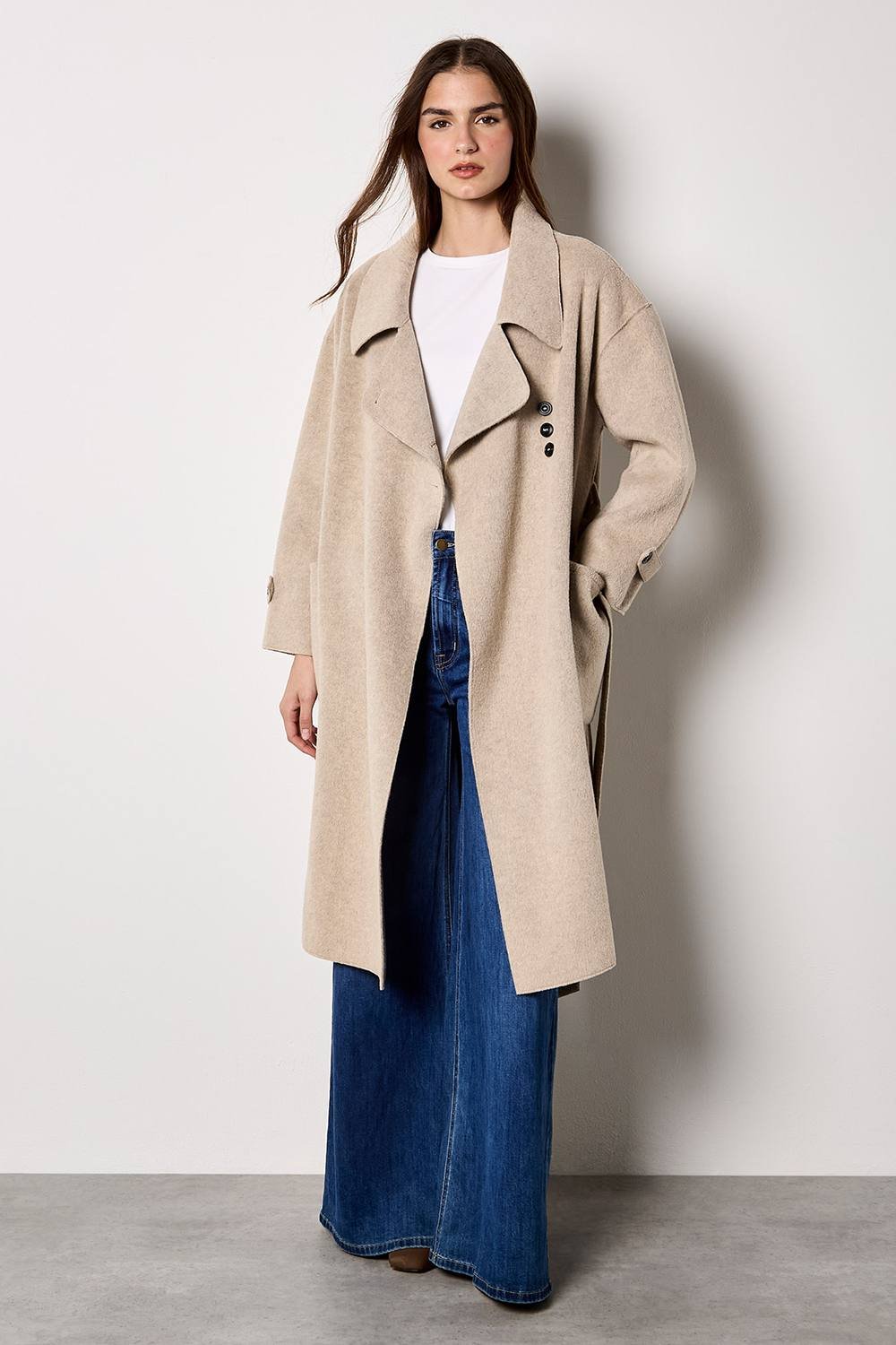 Apricot Apricot Women's Soft-Touch Long Trench Coat in Cream - 2