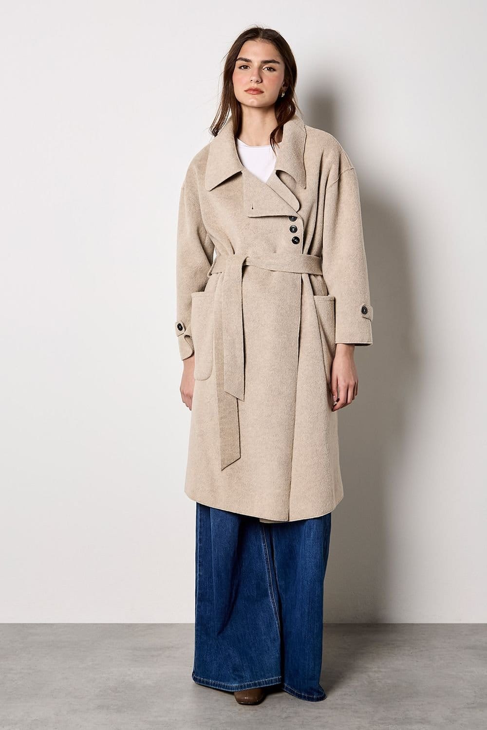 Apricot Apricot Women's Soft-Touch Long Trench Coat in Cream - 4