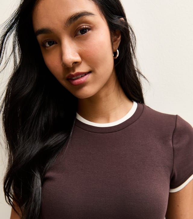 New Look Women's Brown Contrast Edge Baby Tee New Look - 2