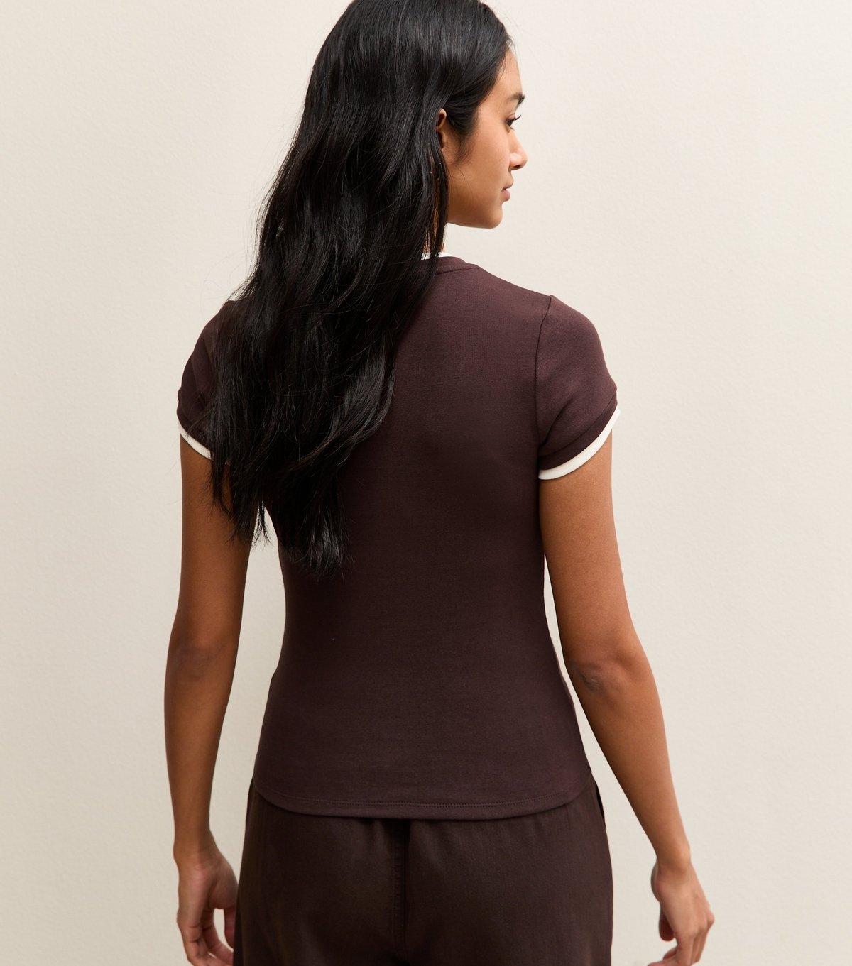New Look Women's Brown Contrast Edge Baby Tee New Look - 4