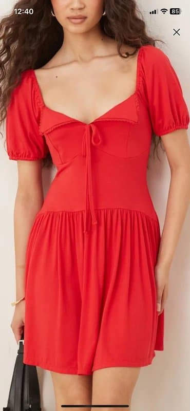 ASOS ASOS Design Red Puff Sleeve Mini Tea Dress sz 8 BNWT