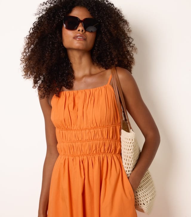 Blue Vanilla Women's Bright Orange Ruched Bust Strappy Midi Dress Blue Vanilla New Look - 2