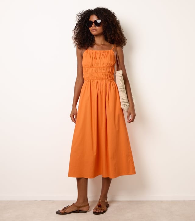Blue Vanilla Women's Bright Orange Ruched Bust Strappy Midi Dress Blue Vanilla New Look - 3