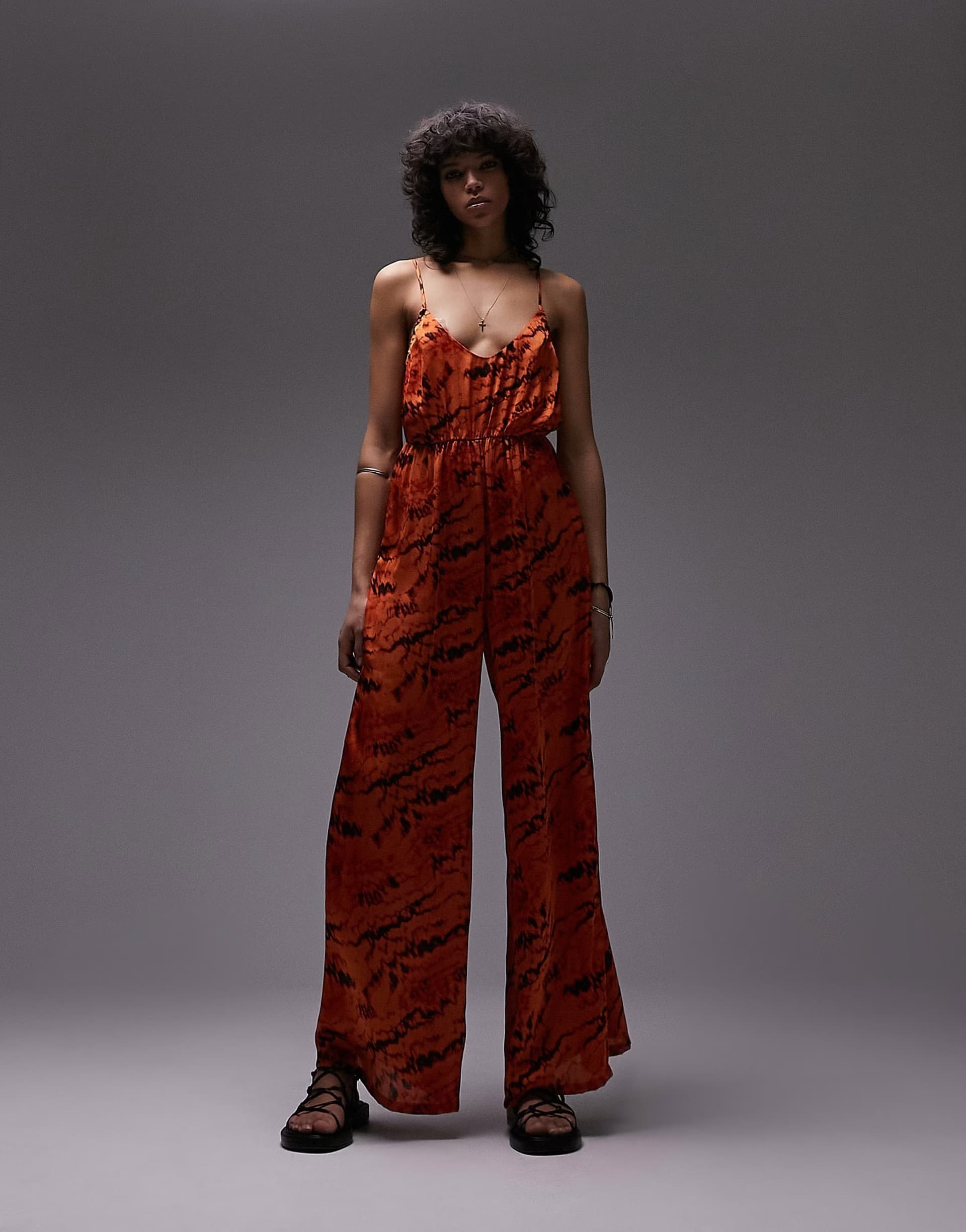 ASOS Topshop strappy slinky wide leg jumpsuit in print