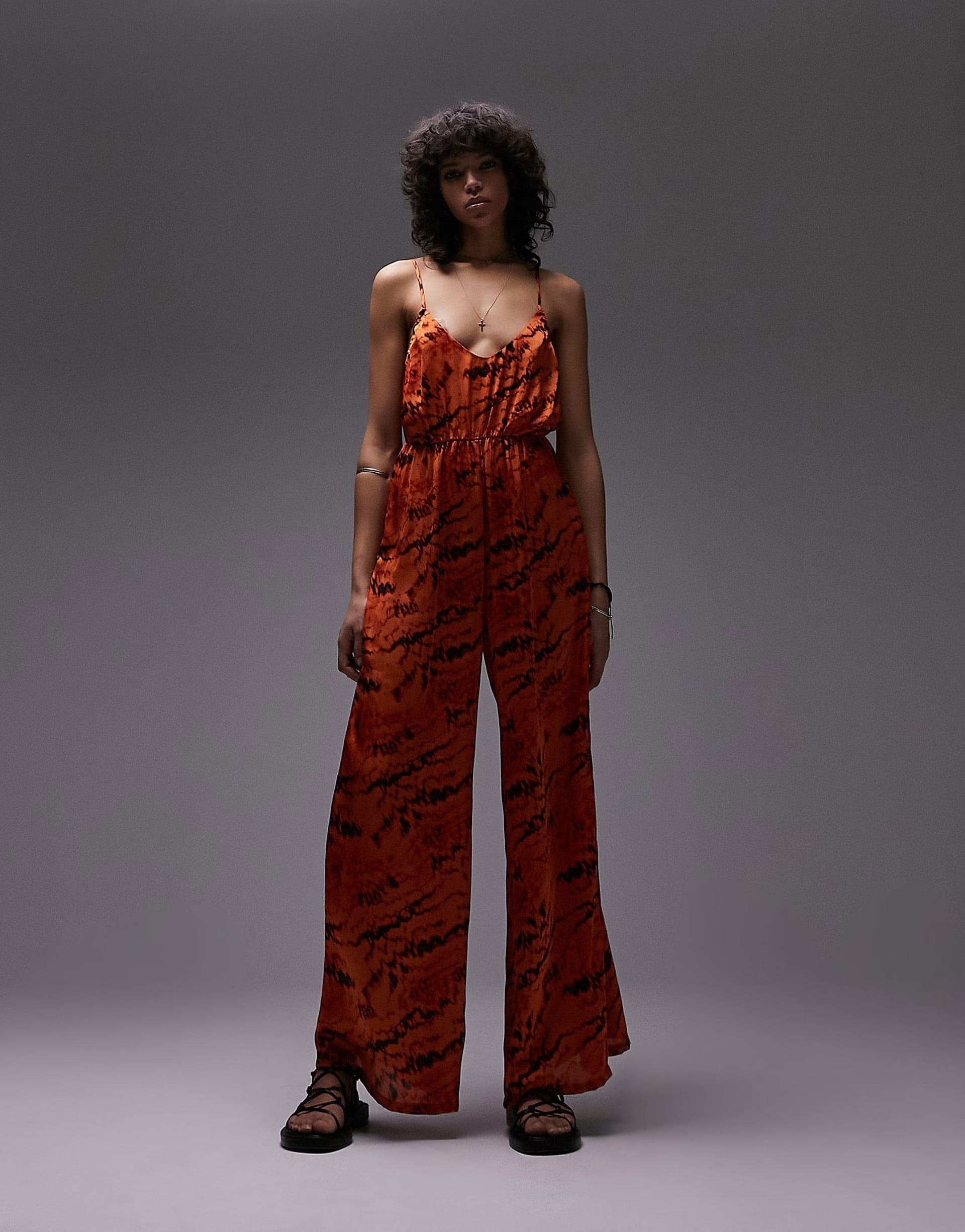 ASOS Strappy Slinky Wide Leg Jumpsuit in Print
