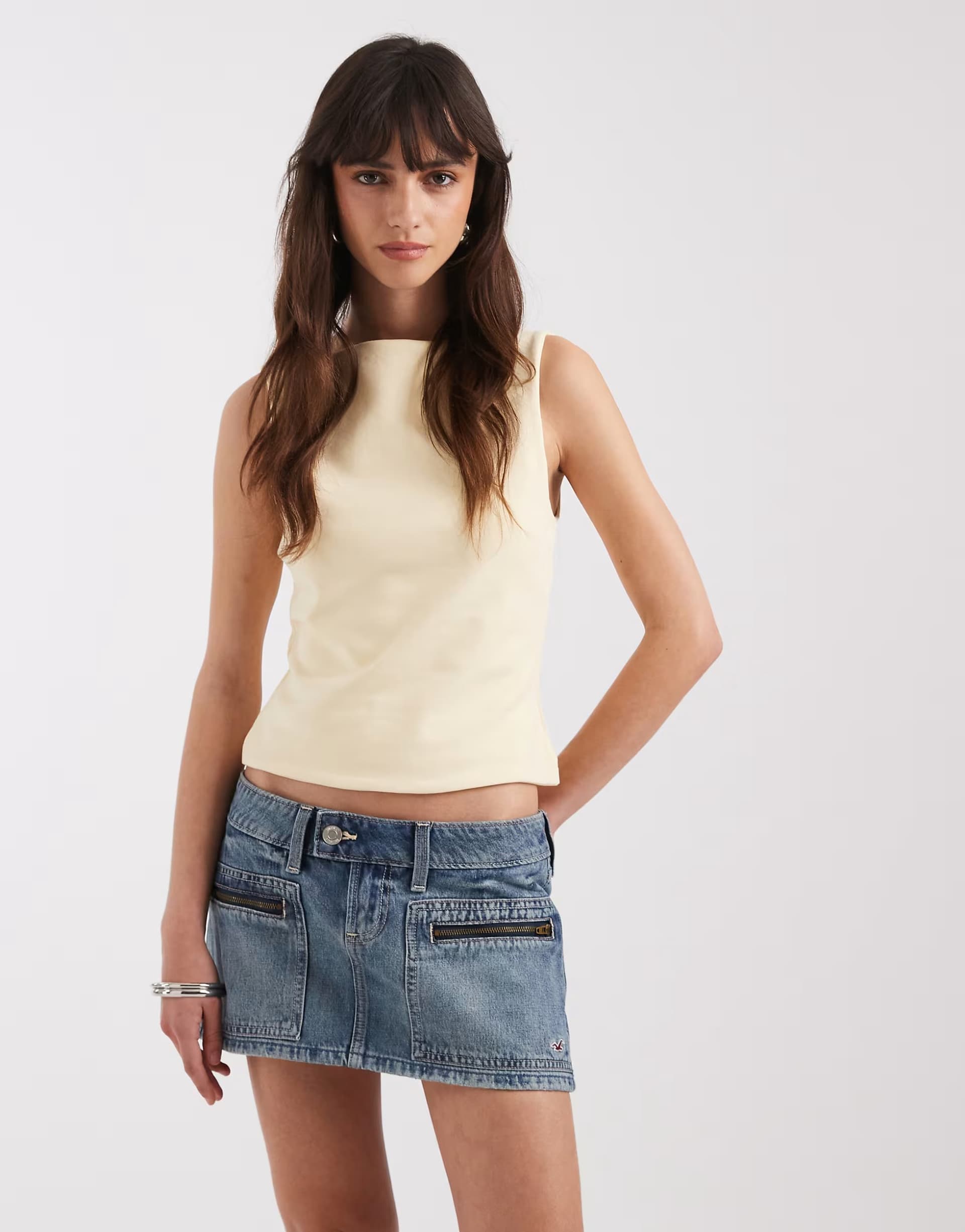 ASOS Hollister micro mini denim skort in mid blue wash