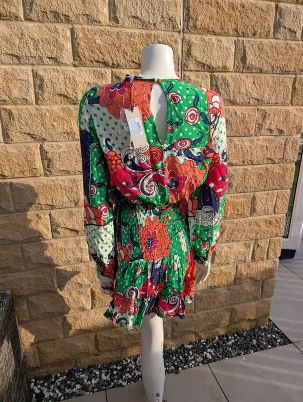 Never Fully Dressed Never Fully Dressed Green Western Star Mini Dress Size 8 BNWT Boho Floral Retro