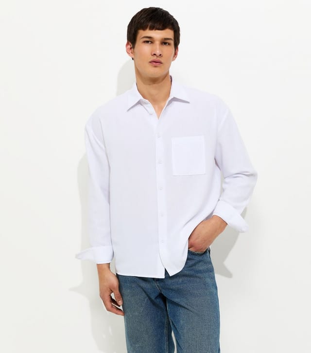 New Look Men's White Oversized Linen Look Shirt New Look - 2