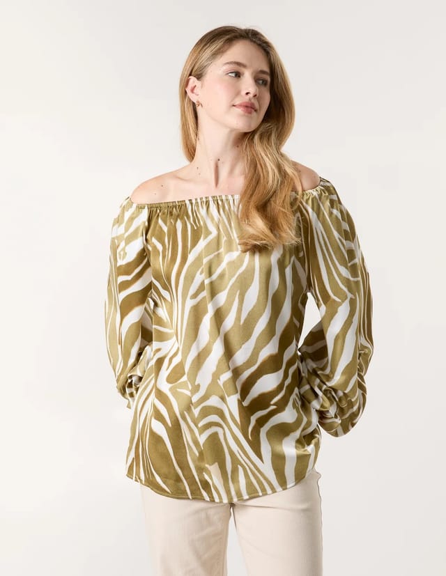 Blue Vanilla Zebra Satin Ruched Bardot Top - 2