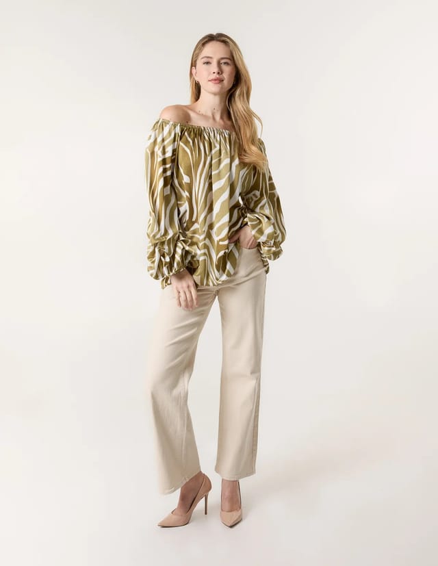 Blue Vanilla Zebra Satin Ruched Bardot Top - 3