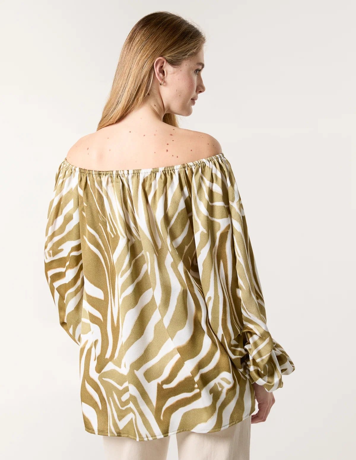 Blue Vanilla Zebra Satin Ruched Bardot Top - 4