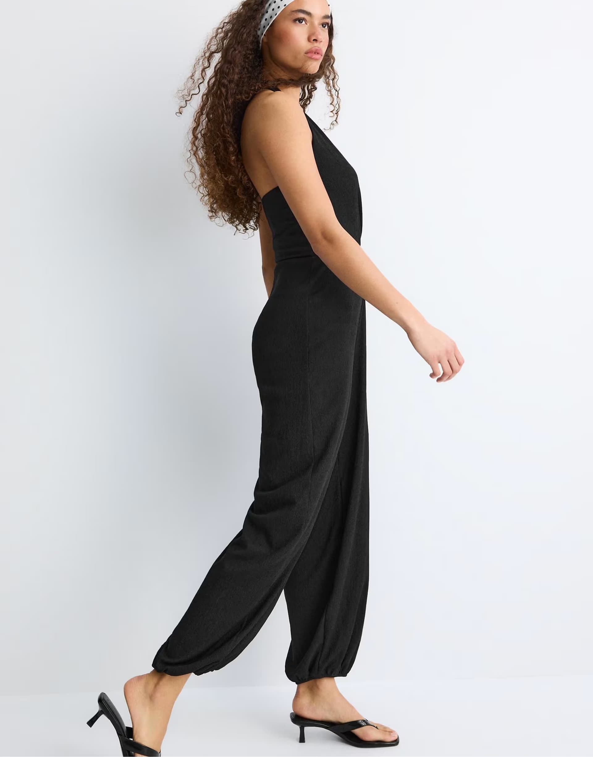 ASOS Stradivarius Balloon halter jumpsuit in black
