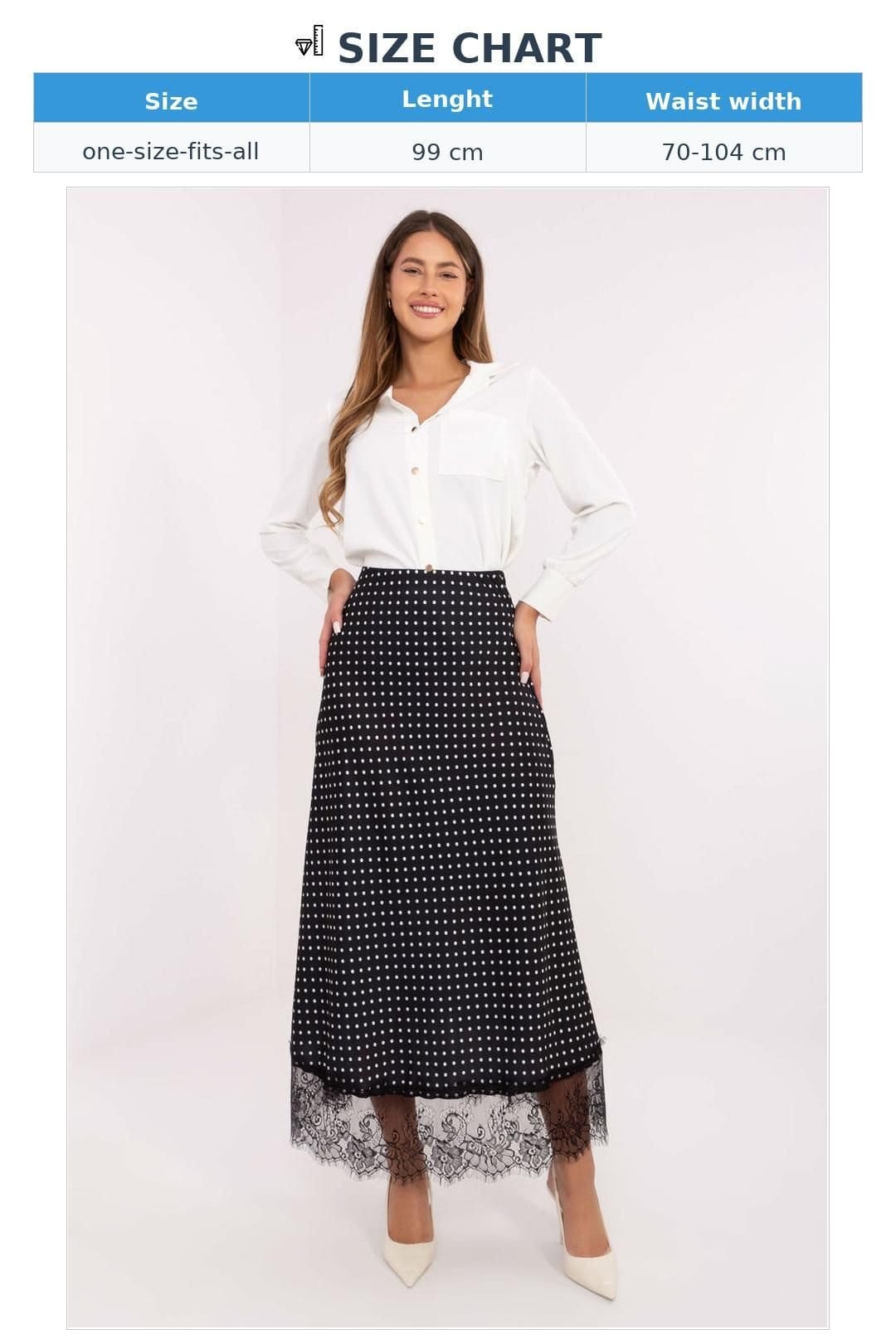 Love Lace Love Lace Women's Polka Dot Lace Hem Midi Skirt Elastic Waist in Black - 4