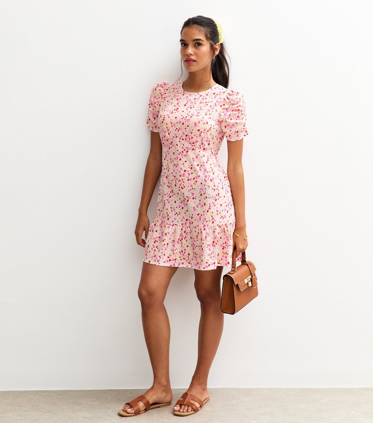 New Look Women's Pink Crepe Fruit and Strawberry Print Tiered Hem Mini Dress New Look - 3