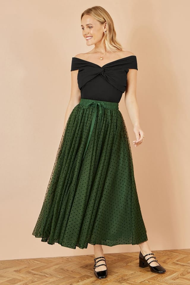 Yumi Yumi Women's Green Mesh Heart Print Tulle Skirt - 3