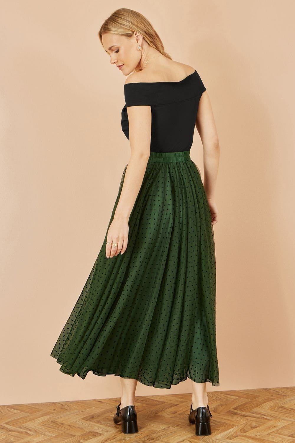 Yumi Yumi Women's Green Mesh Heart Print Tulle Skirt - 4