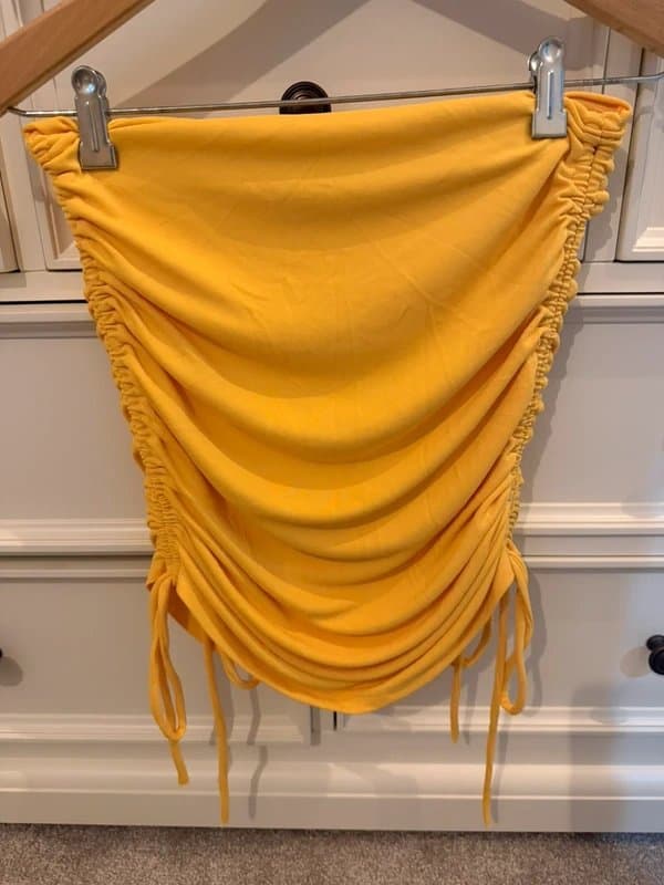 Bershka Bershka yellow strapless ruched top size M