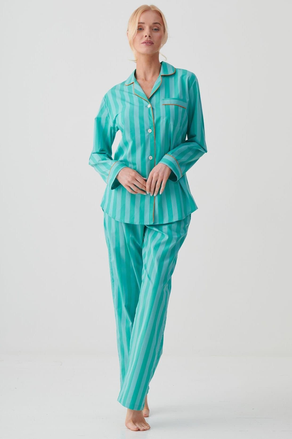 British Boxers British Boxers Women's "New York Turquoise Stripe" Crisp Cotton Pyjama Set