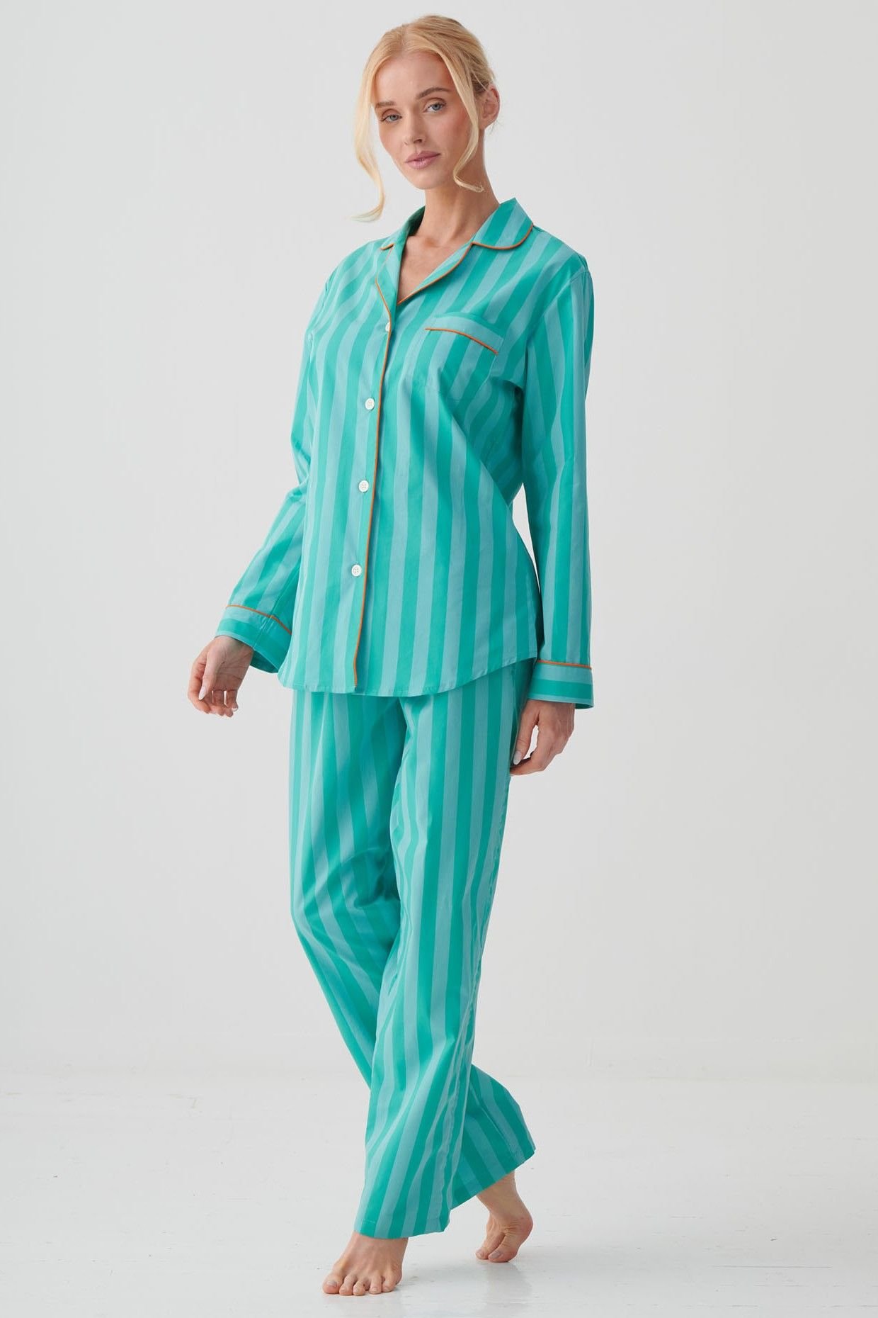 British Boxers British Boxers Women's "New York Turquoise Stripe" Crisp Cotton Pyjama Set - 2