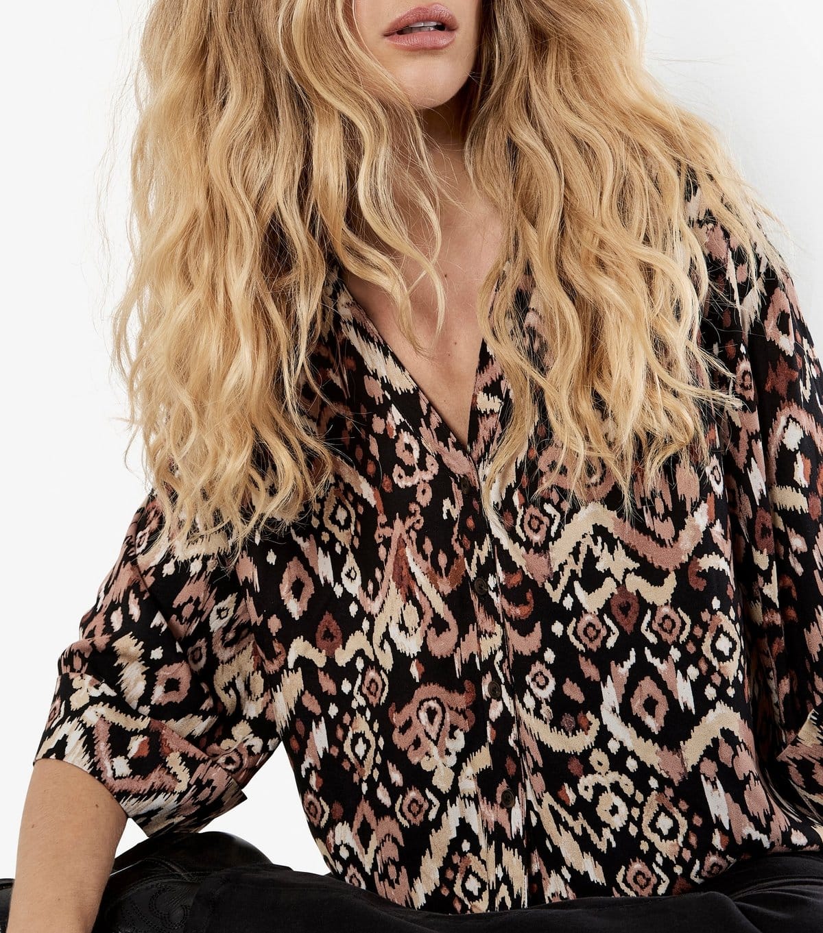 Apricot Women's Black Patterned Boxy Shirt Apricot New Look - 4