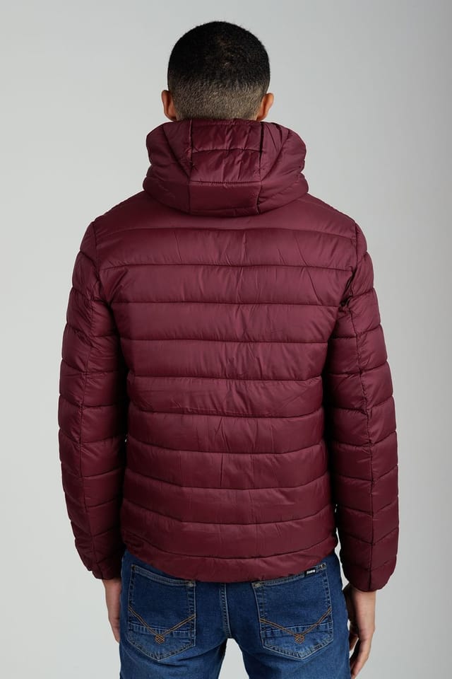 Santa Barbara Polo & Racquet Club Santa Barbara Polo & Racquet Club Men's Lightweight Zip Through Hooded Padded Jacket with Zipped Pockets in Burgundy - 2