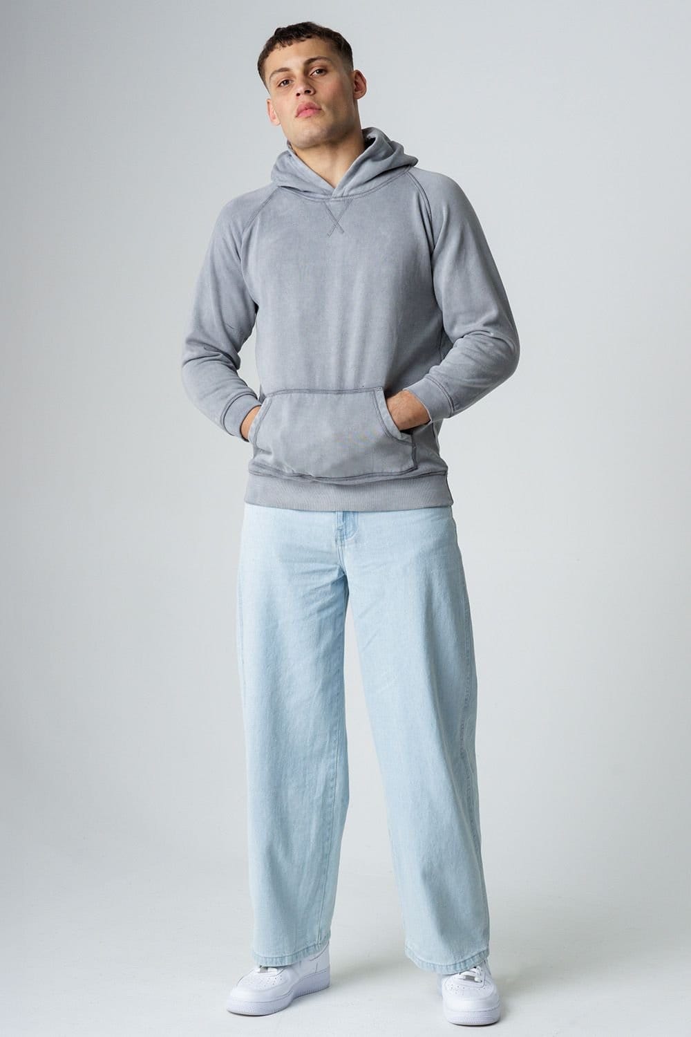 Influence Influence Men's Cotton Blend Acid Wash Hoody in Light Grey - 4