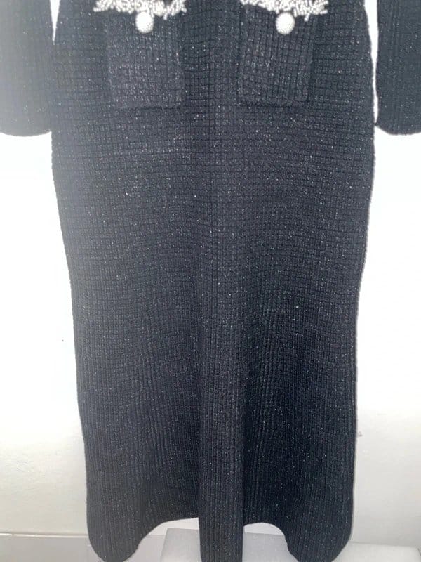 Self-Portrait Self Portrait Black Pearl Trim Knit Midi Dress Size S RRP 420.00 - 1
