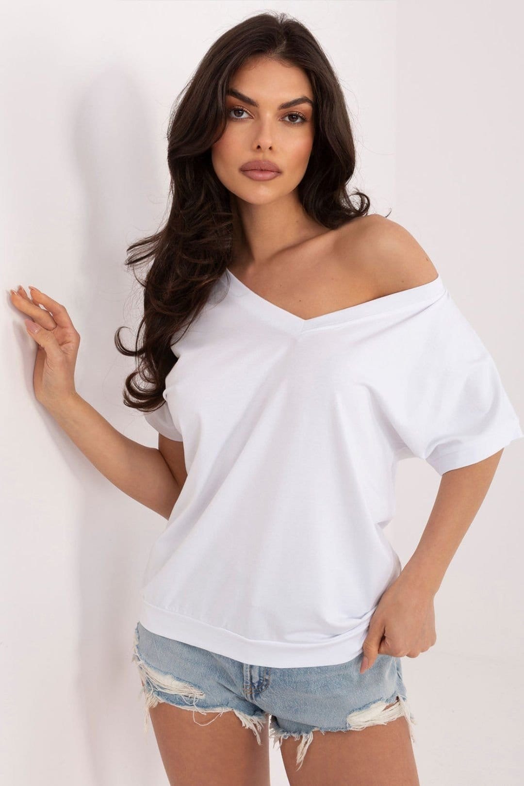 Love Lace White Cotton/Elastane V Neck Blouse