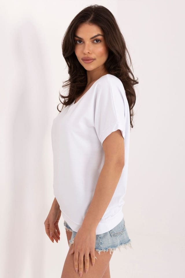 Love Lace Love Lace Women's Universal Cotton Elastane V Neck Blouse Style 226684 in White - 2