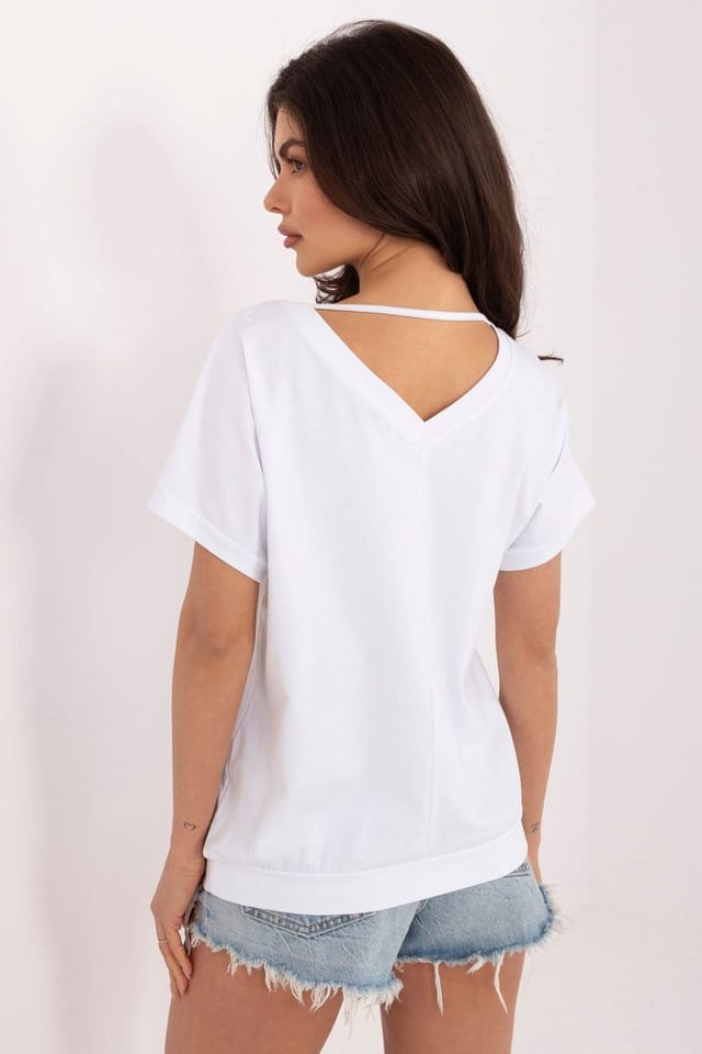 Love Lace Love Lace Women's Universal Cotton Elastane V Neck Blouse Style 226684 in White - 3