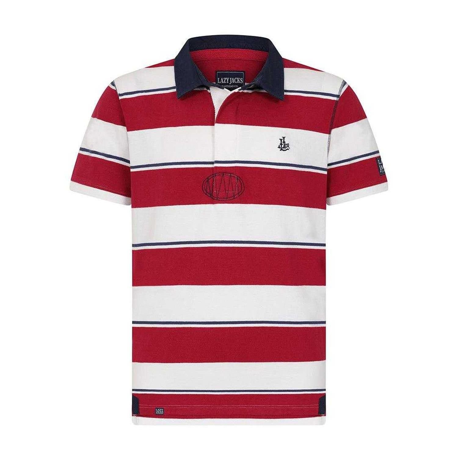 Lazy Jacks Lazy Jacks Men's Striped Short-Sleeved Rugby Polo Shirt in Dark Red