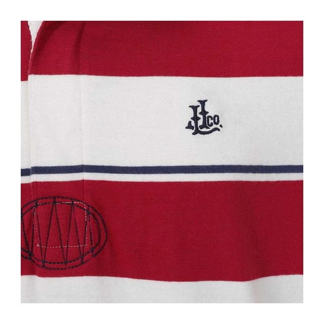 Lazy Jacks Lazy Jacks Men's Striped Short-Sleeved Rugby Polo Shirt in Dark Red - 3