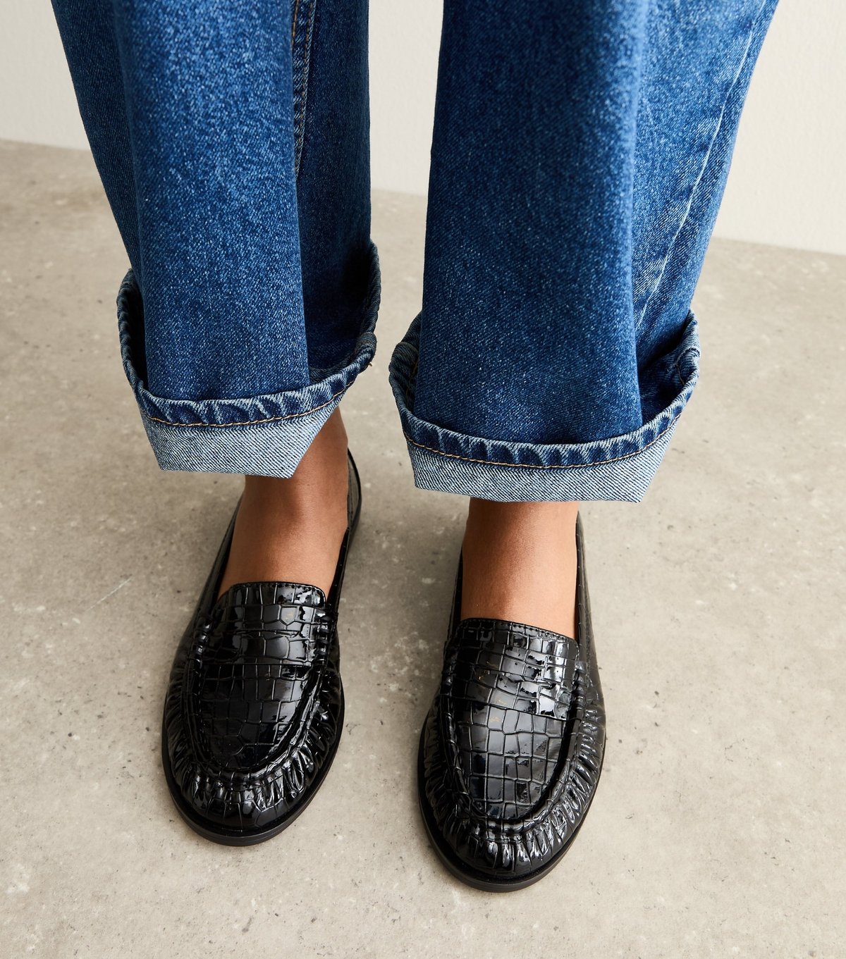 New Look Women's Black Faux Leather Croc Embossed Penny Loafers Vegan New Look - 2