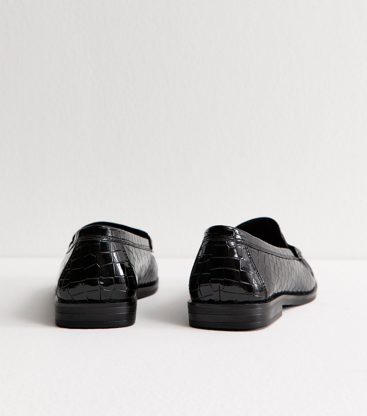 New Look Women's Black Faux Leather Croc Embossed Penny Loafers Vegan New Look - 4