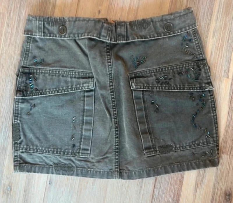 Karen Millen 🖤 Karen Millen Y2K Cargo Mini Skirt Beaded Embellished Khaki Utility UK 10 Boho