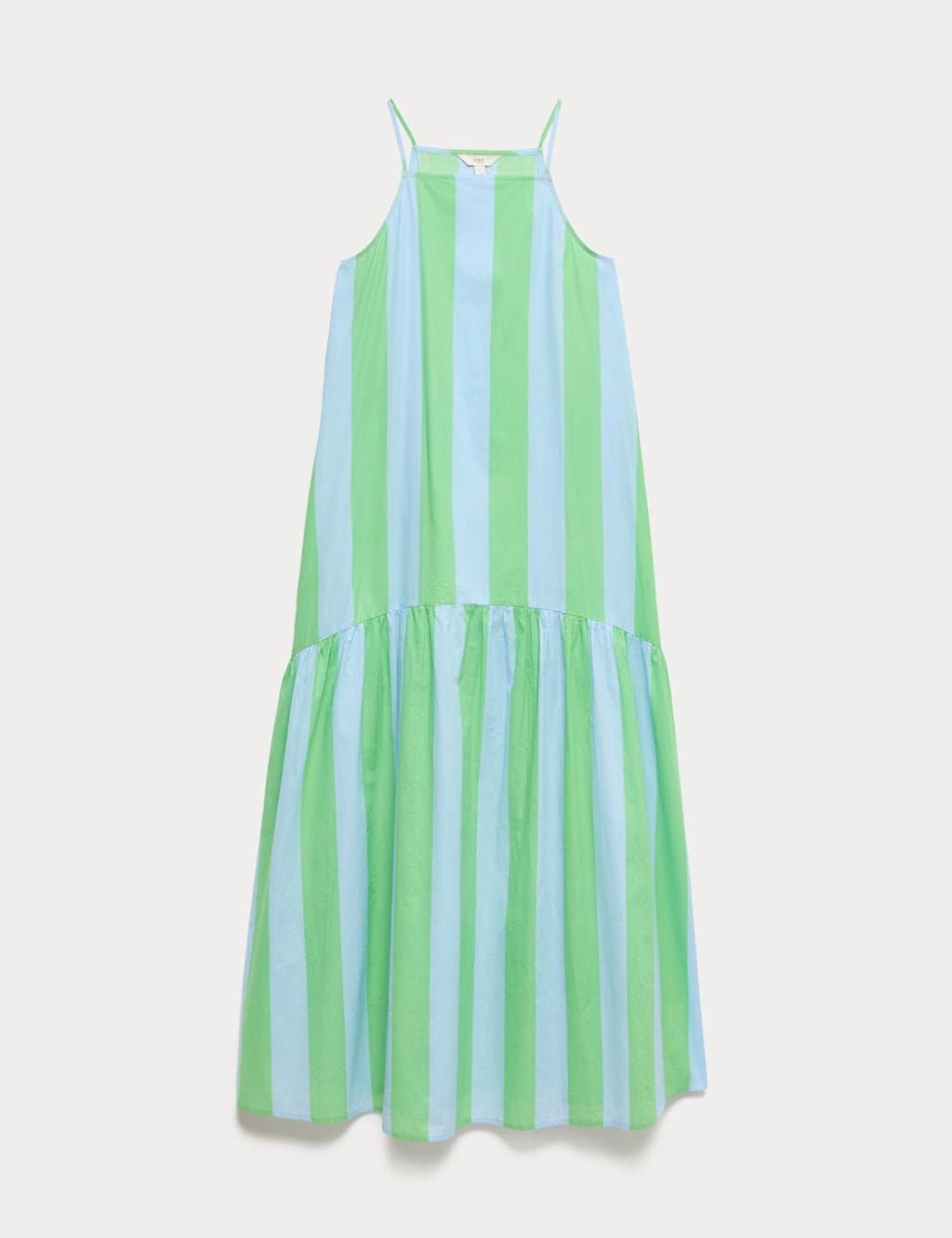 Marks & Spencer M&S Pure Cotton Strappy Square Neck Beach Dress Blue Mix